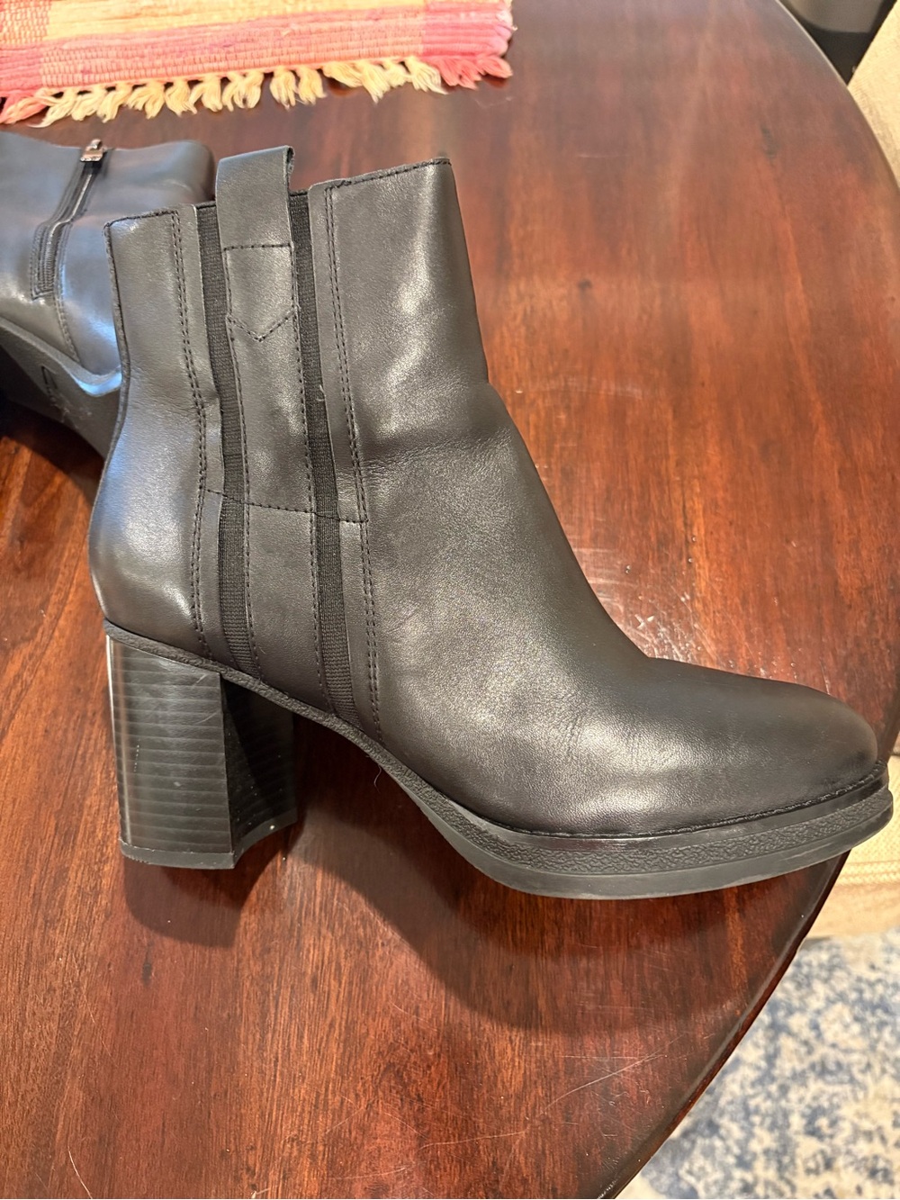 Clarks Black Leather Chunky Heel Ankle Booties